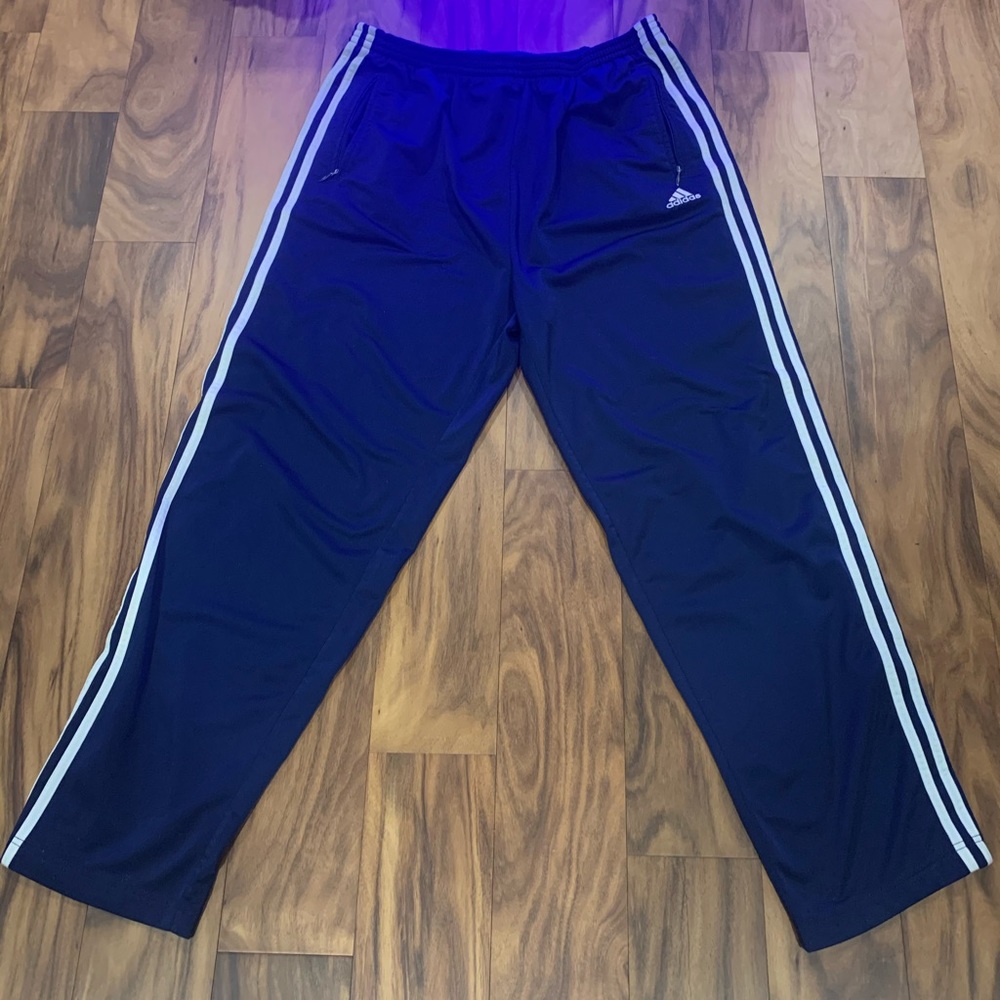 Vintage 90s Adidas Full Snap Breakaway Track Pants Navy Blue XL